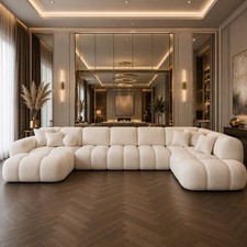 Luxurious Custom Made Cream Cloud U shape Corner Sofa 7 Seater Free Delivery UK