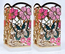 2 Bath Body Works BUTTERFLY FLOWERS Foaming Hand Soap Holder Sleeve Metal Decor