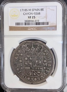 1718 Spain Philip V 8R Seville NGC VF 25 Amazing piece of colonial history