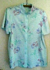Vintage Lorraine Pajama Top Womens Size Small Blue Floral Made In USA