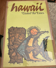 United Airlines Vintage Original 1967 Travel Poster Hawaii Tiki Design 25X40