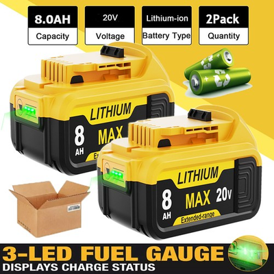 #ad 2 Pack For DeWalt 20V 20 Volt Max XR 8.0AH Lithium Ion Battery DCB206 2 DCB205 2 $34.98