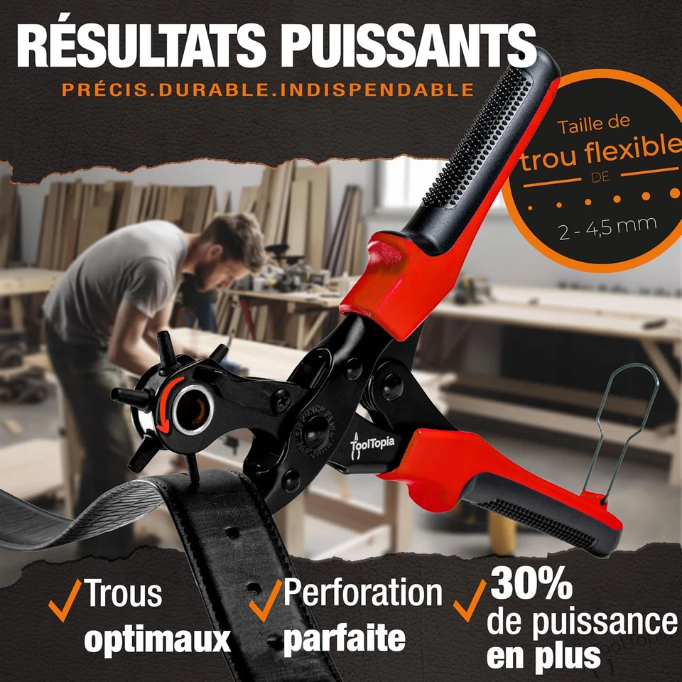 Pince Perforatrice Poinçonneuse Cuir - 6 Tailles (2 à 4.5mm), Levier Confort - Photo 2/4