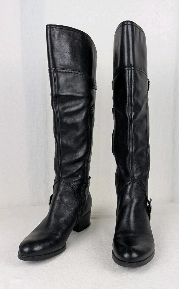 Botas Audrey Brooke Talla 8 M Negras Hasta la Rodilla Cuero Cremallera Foto 2 de 4