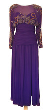 Vintage Jack Bryan Beaded Purple Chiffon Evening Gown Dress S/M Women