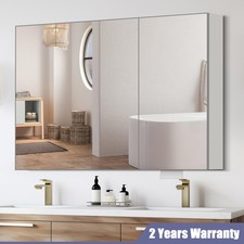 Bathroom Wall Mounted Mirror Cabinet Shelf Bath Two Door Storage Organizer