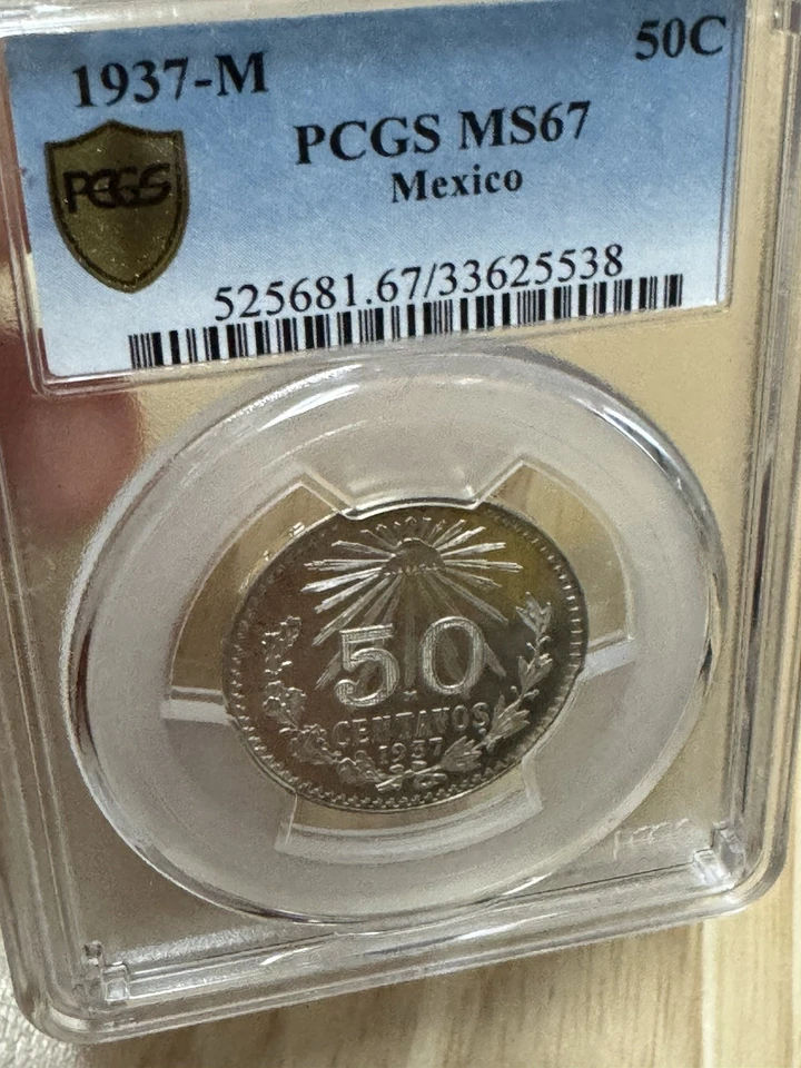 1937 50 Centavos Mexico PCGS 67 Proof Like Beauty Only one Better + - Image 2 of 4