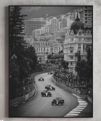 F1 Monaco Grand Prix Poster, Black and White Formula 1 Racing Wall Art Decor