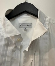 VINTAGE 90s Christian Dior Men s Pleated White French Cuff Tuxedo Shirt - 16.5
