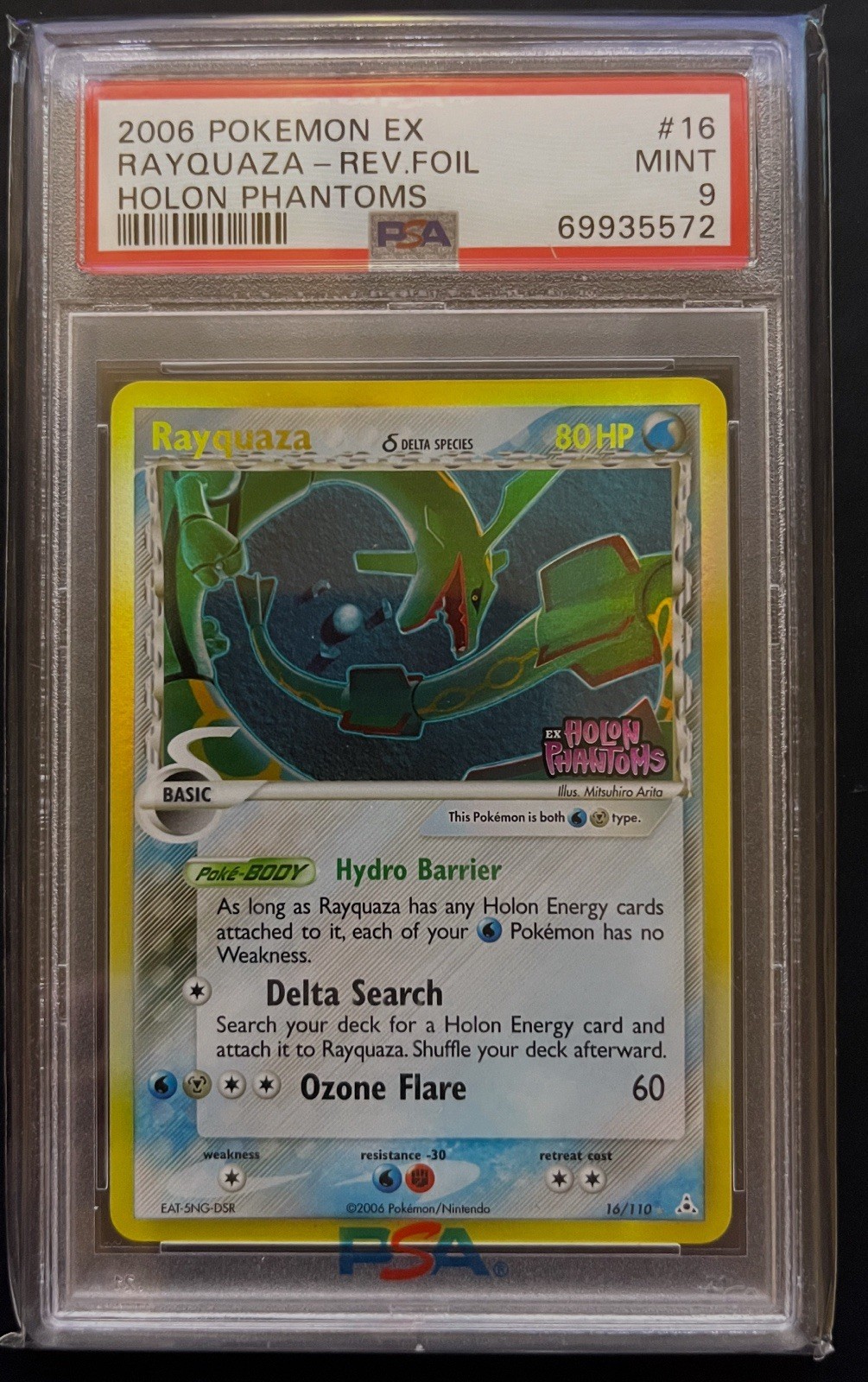 2006 Rayquaza EX Holon Phantoms Reverse Holo Stamped #16/110 PSA 9