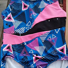 Danskin Freestyle Girls Size 4/5 Sleeveless Dance Leotard Blue Geometric