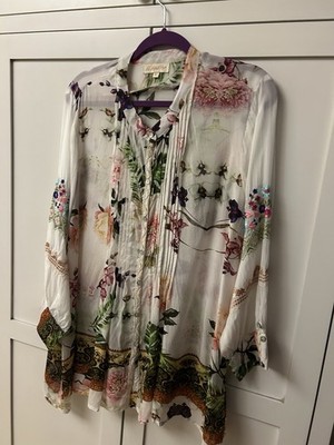 All About Her Cream Sheer Floral Embroidered Long Sleeve Tunic Women Size XL