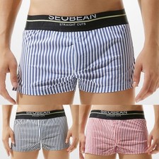 Comfortable Low Waist Mens Striped Underwear Boxer Briefs with Pouch Design