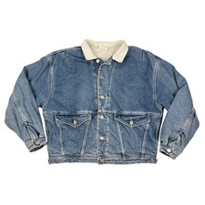 Vintage Esprit Jeans Denim Bomber Jacket Corduroy Stand Collar 80s 90s Large
