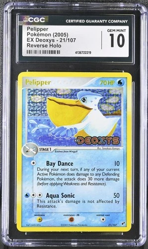 Pokemon 2005 Pelipper 21/107 EX Deoxys Reverse Holo Stamp CGC 10 Gem Mint Pop 4