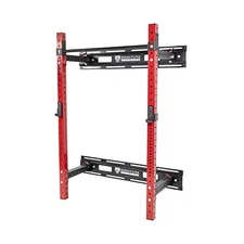 SIGNATURE FITNESS 3” X 3” WALL MOUNTED FOLD-IN POWER CAGE SQUAT RACK - RED