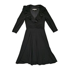 NWT Evan Picone Fit n Flare Dress Women's Black Size 4 Long Sleeve Ruffle V-Neck