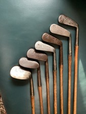 Antique Hickory Wood Shaft George Nicoll 7 Club Iron set Golf