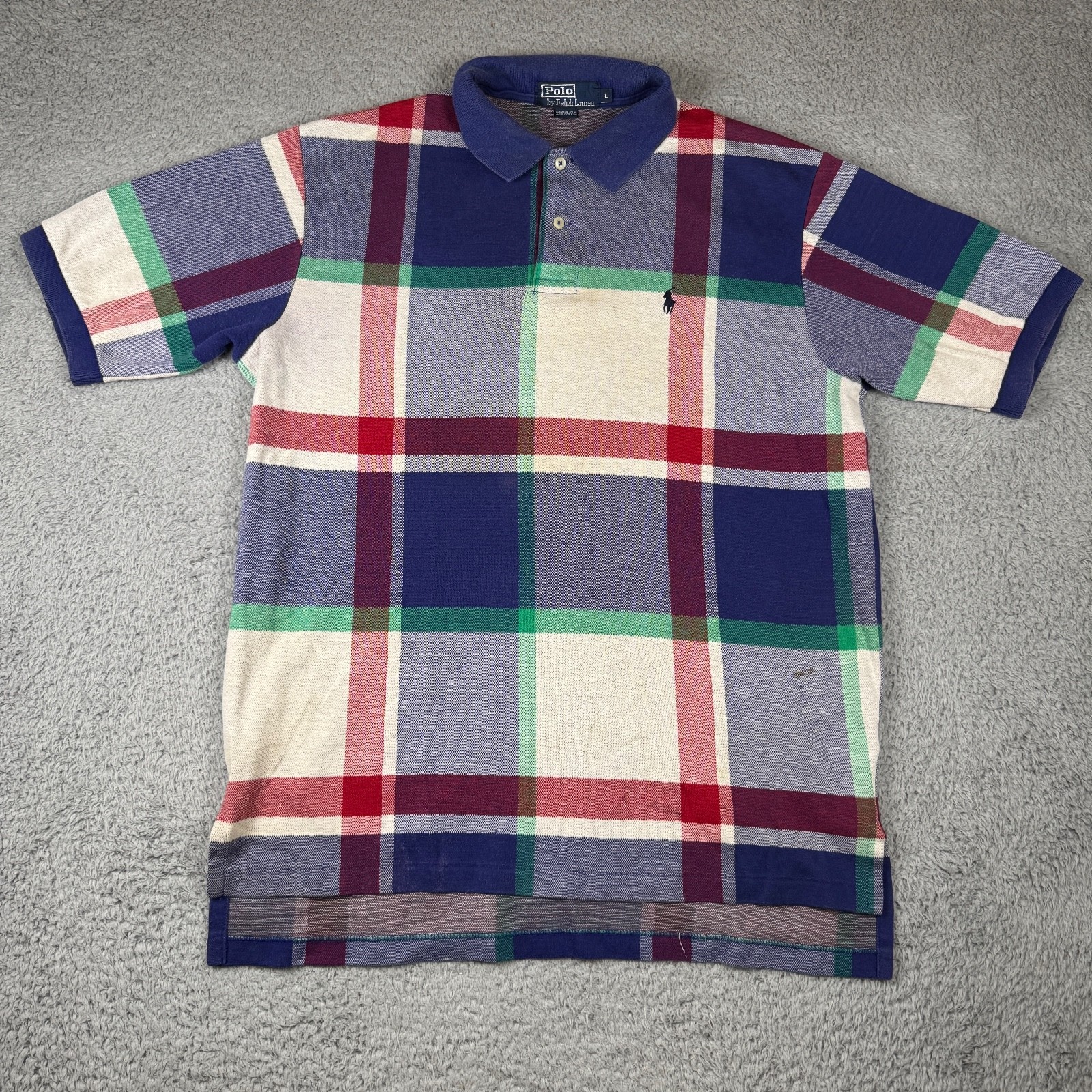 Vintage Polo Ralph Lauren Polo Shirt Mens Large Plaid Made USA Christmas 90s