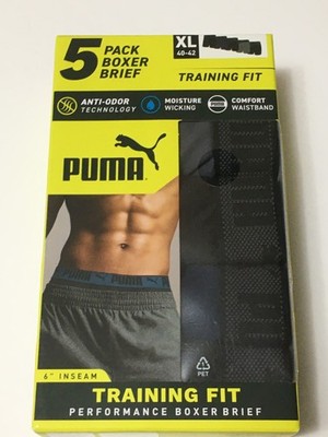 Puma Mens 5 Pack X-Large Training Fit Performance Boxer Briefs - Black Blue Gray