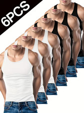 Men's Slim Fit Vest Ribbed 100% Cotton Gym Tank Muscle Athletic Top Fitted Vests