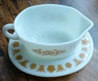 Vintage Pyrex Butterfly Gold Gravy Boat Dish with Underplate