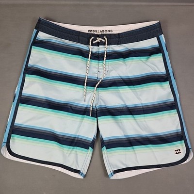 Billabong Lowtides Swim Trunks Mens 34 Blue Stripe Board Shorts Mens 8.5'' Inseam