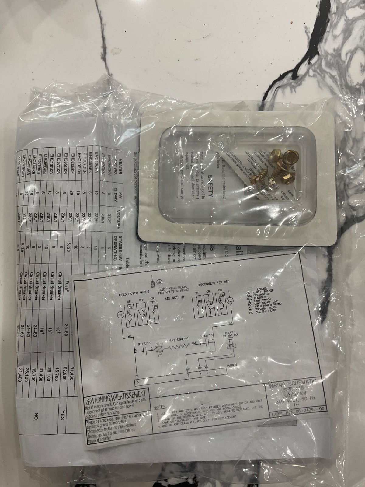 Carrier 5 KW Electric Heat Strip EHC05CKB Kit With 60 A Circuit Breaker NOS