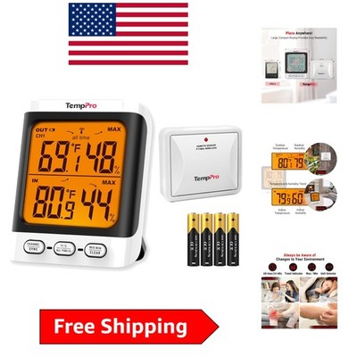 Weather-Resistant Wireless Indoor Outdoor Thermometer with Large LCD Display