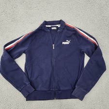 Puma Track Jacket Womens Small Blue Graphic Print Full Zip