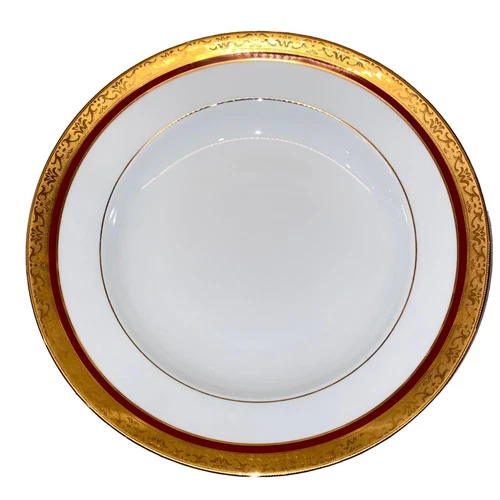 Limoges Giraud Sauviat 1836 France 8.75" Bowl Gold Red White Porcelain