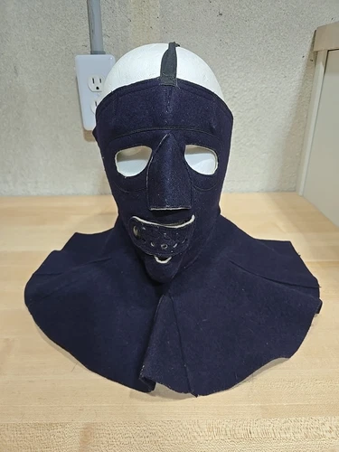Vintage WW2 Era 1940s British Wool Balaclava Ski Snow Mask Navy Blue Snap Button