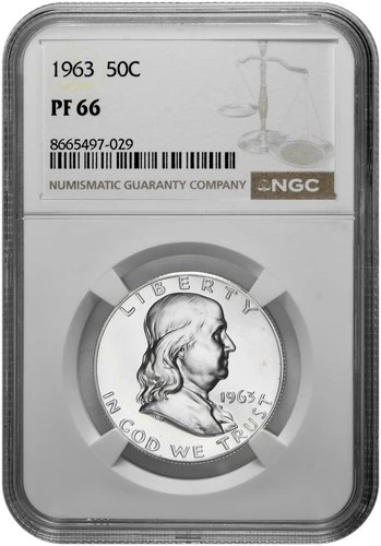1963 50C Proof Silver Franklin Half Dollar NGC Graded PF 66 in New Holder