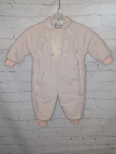 Vintage Snoveralls Kute Kiddies Girls Infant Pink Plaid Snowsuit With Bunny 12mo