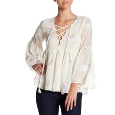 Show Me Your Mumu Floral Embroidered Lace Top Bell Sleeve Peasant Boho Coquette