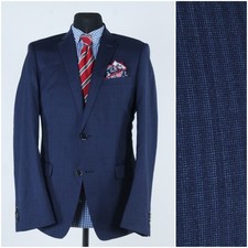 Mens Navy Blue Blazer US 38R BENVENUTO Striped Super Wool Sport Coat Jacket