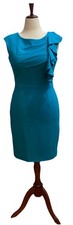Calvin Klein Sheath Dress Womens Size 8 Teal Sleeveless Ruche Lined Zip Mint
