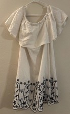 Old Navy Large Summer Dress White W/ Blue Floral Embroidering Cotton Midi Boho