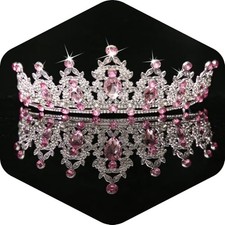 Crystal Bridal Tiaras Crowns for Women Wedding Birthday Silver Pink