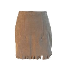 Vtg Express Y2K Suede Leather Fringe Beige Mini Skirt Sz 5/6 Boho Western