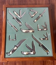 RARE VINTAGE CASE XX USA 1977 BLUE SCROLL STAG KNIFE SET CHEETAH BULLDOG TRAPPER