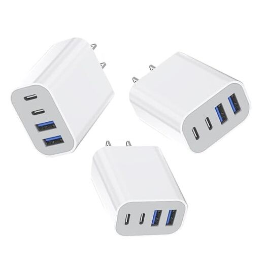 35W 4-Port USB C Fast Charger Block for iPhone 16 Pro - 3 Pack White