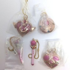 Sailor Moon 5PC Diecast Charm Set, Gold  Pink Gold, Key Holder, Used,