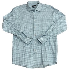 BOSS Hugo Boss Men's Sharp Fit Plaid Dress Shirt 17.5 36/37 Teal/White