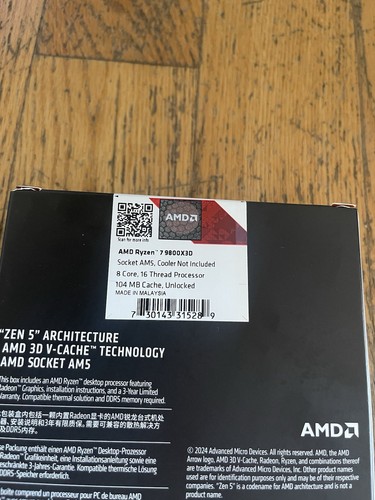 AMD Ryzen 7 9800X3D CPU – .7GHZ 8‑Core / 16‑Thread – AM5 – Factory New - Picture 5 of 10