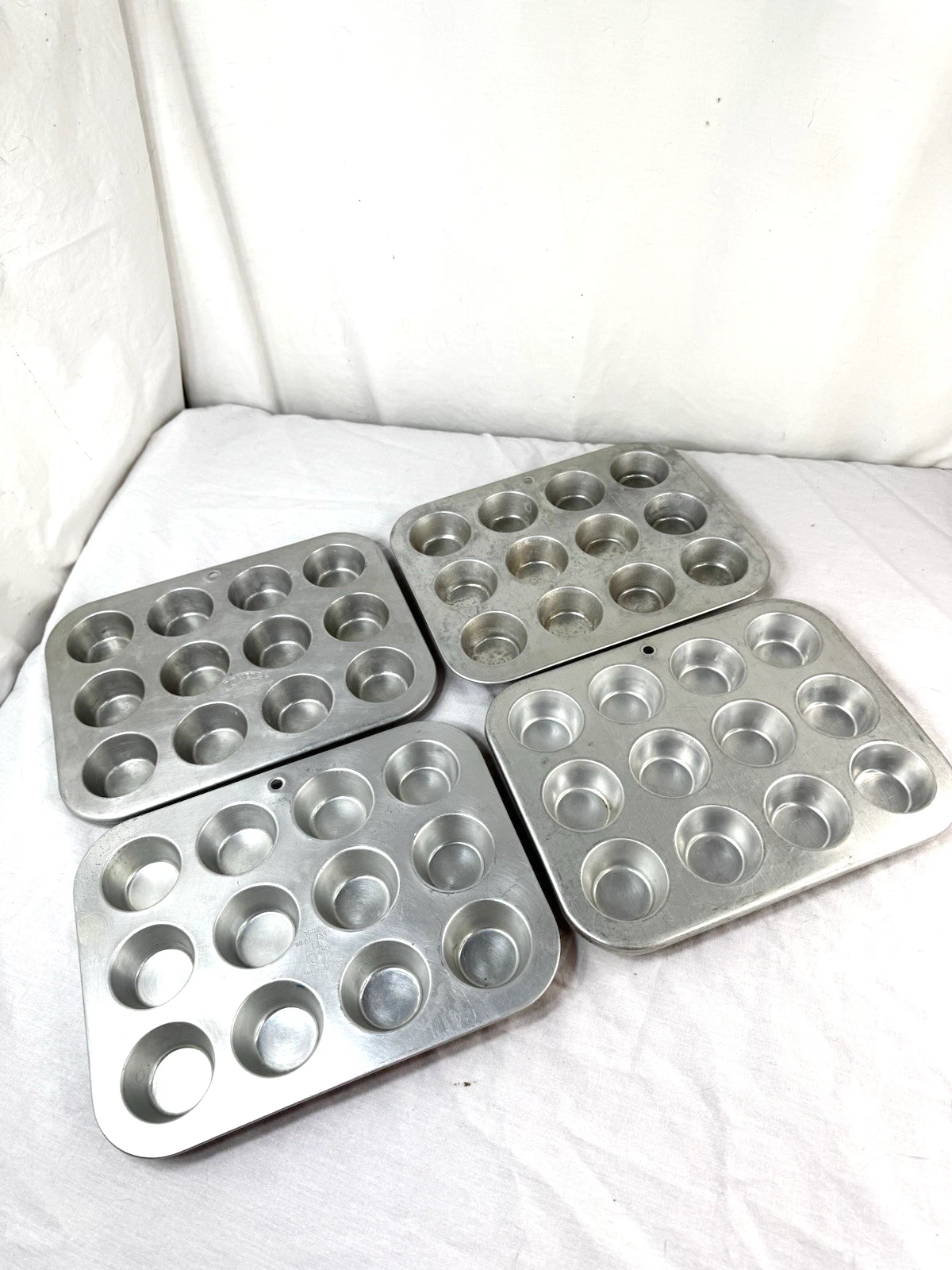 4 Vtg Mini Cupcake Pan Set Tins Aluminum 12 Muffins Each Nesting Comet Wear Ever