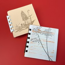 2 PC Pair of Mini Spiral Notebooks, Wood Block Printed Nature Designs UNUSED