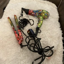 Amika Full Size Blow dryer & hair straightener Flat Iron Preowned Work Graffiti