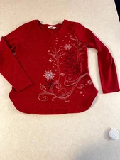 Christopher & Banks Women's Long sleeve shirt Winter theme Red size small
