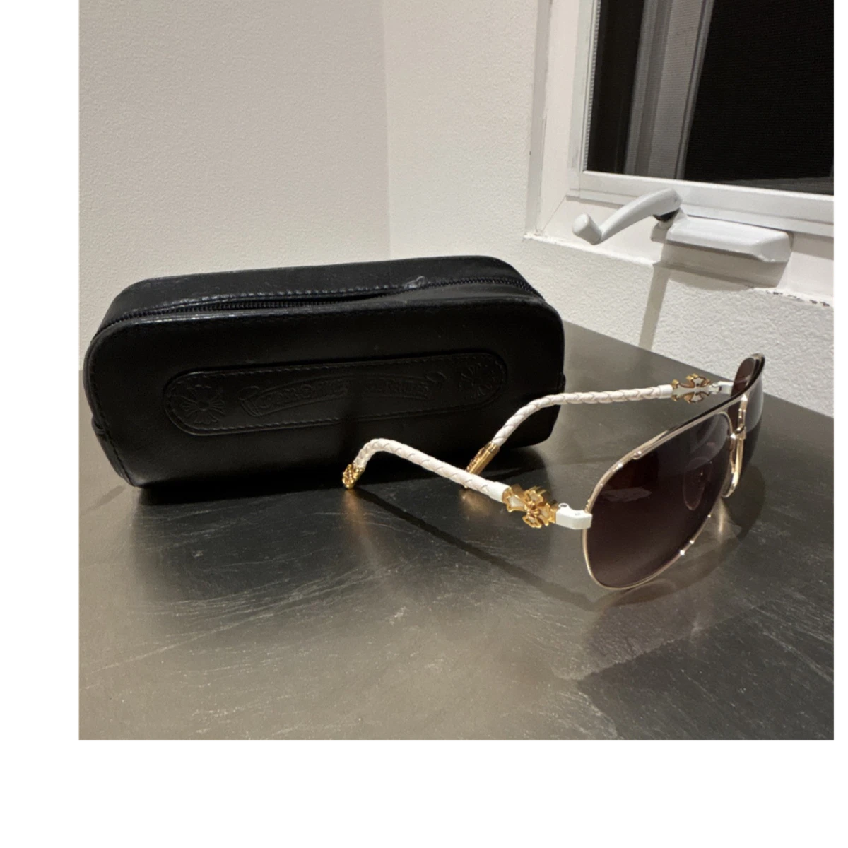 Chrome Hearts T-LG Sunglasses RARE *Tortoise Lime Green* Silver Cross Japan Mint Clear Silver Chrome Hearts Smoke Show Sunglasses Brand New  main image 4